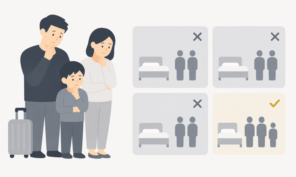 3人以上・子連れでは泊まれる部屋が限られる